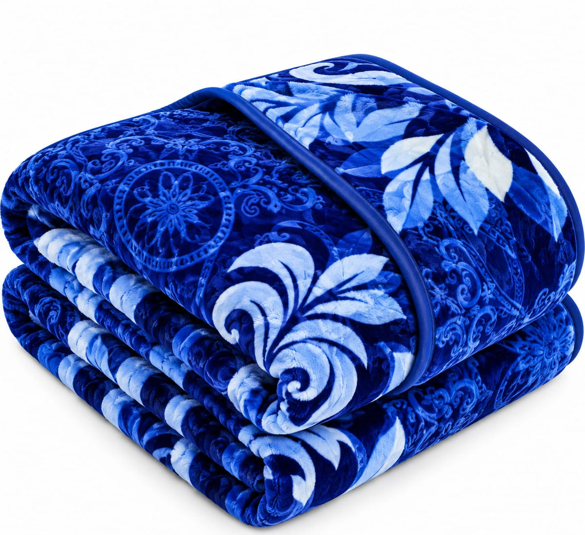 Patura albastra cu model floral ornamental, 200 x 240 cm