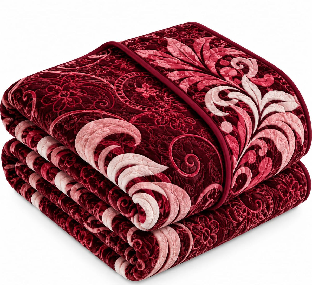 Patura bordo cu model floral ornamental, 200 x 240 cm
