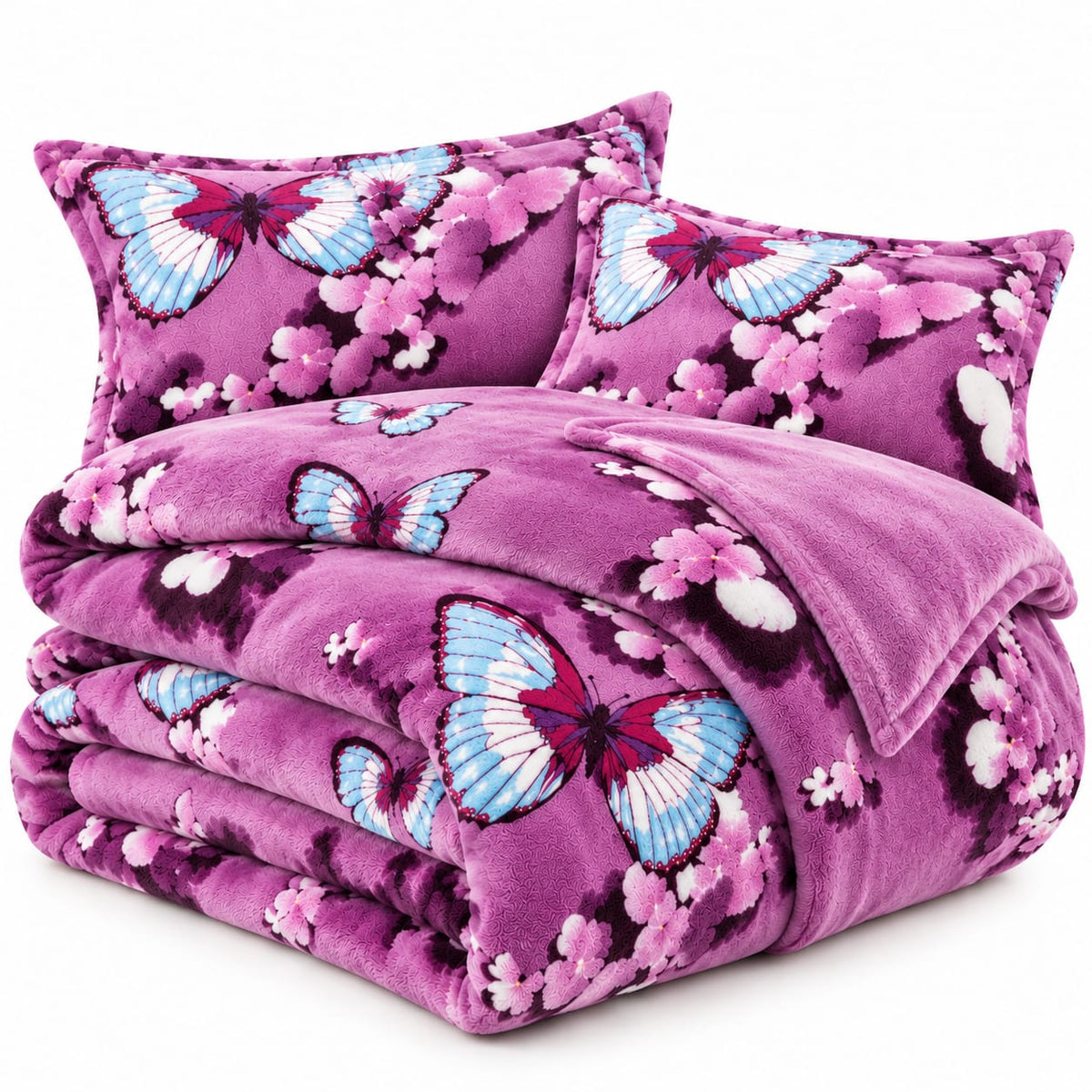 Lenjerie Cocolino SkyHome mov, 4 piese, 200 x 230 cm, fluturi si flori