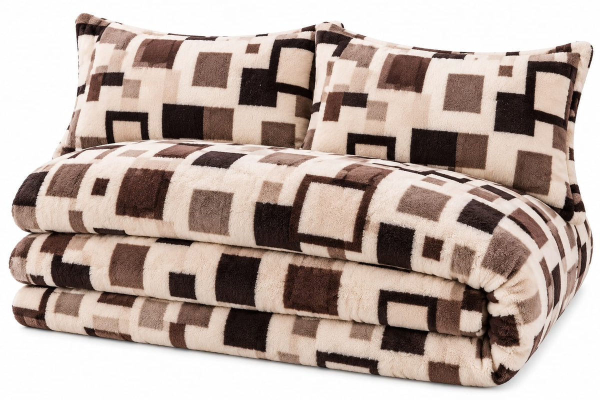 Lenjerie Cocolino SkyHome, 4 piese, 200 x 230 cm, patrate maro