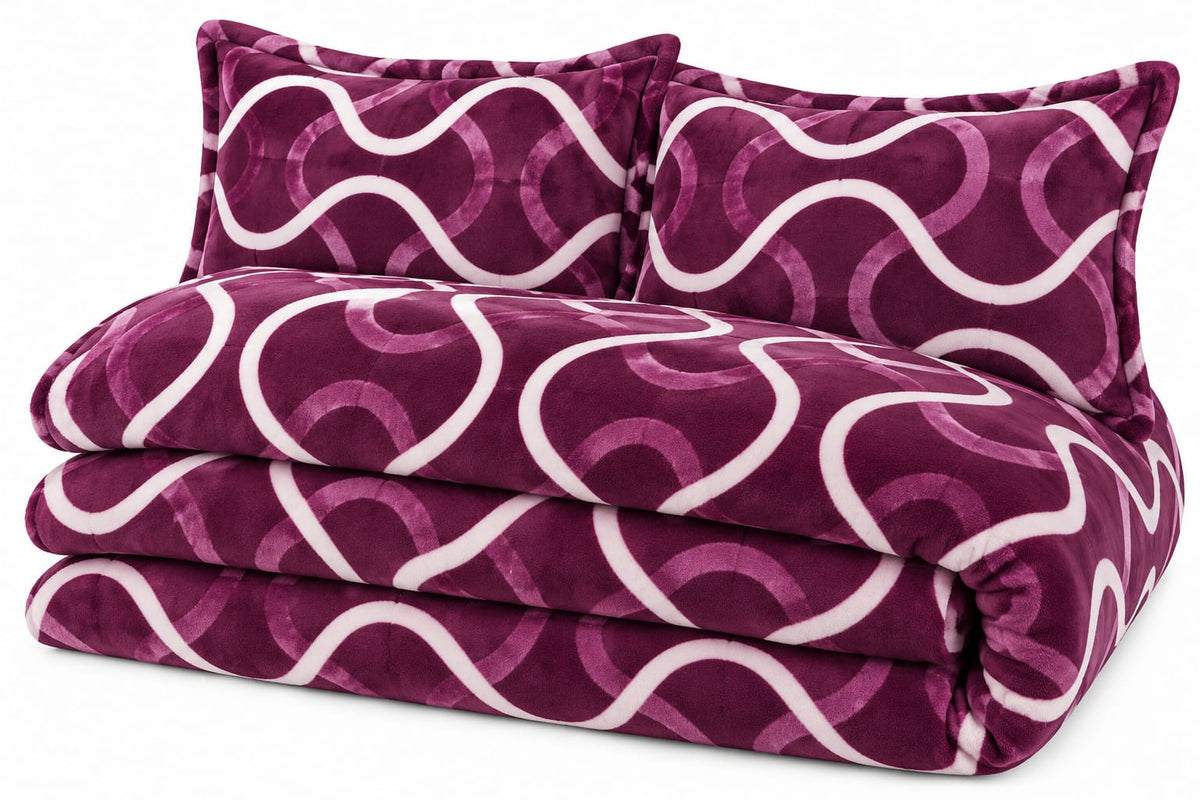 Lenjerie Cocolino SkyHome mov, 4 piese, 200 x 230 cm, linii ondulate