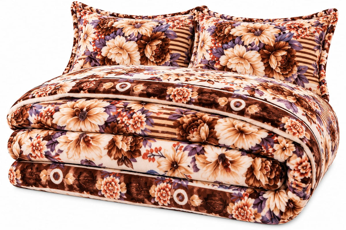 Lenjerie Cocolino SkyHome, 4 piese, 200 x 230 cm, floral maro