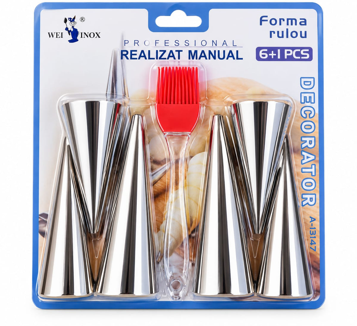 Set 6 forme conice pentru rulouri si cornete + pensula, A-13147