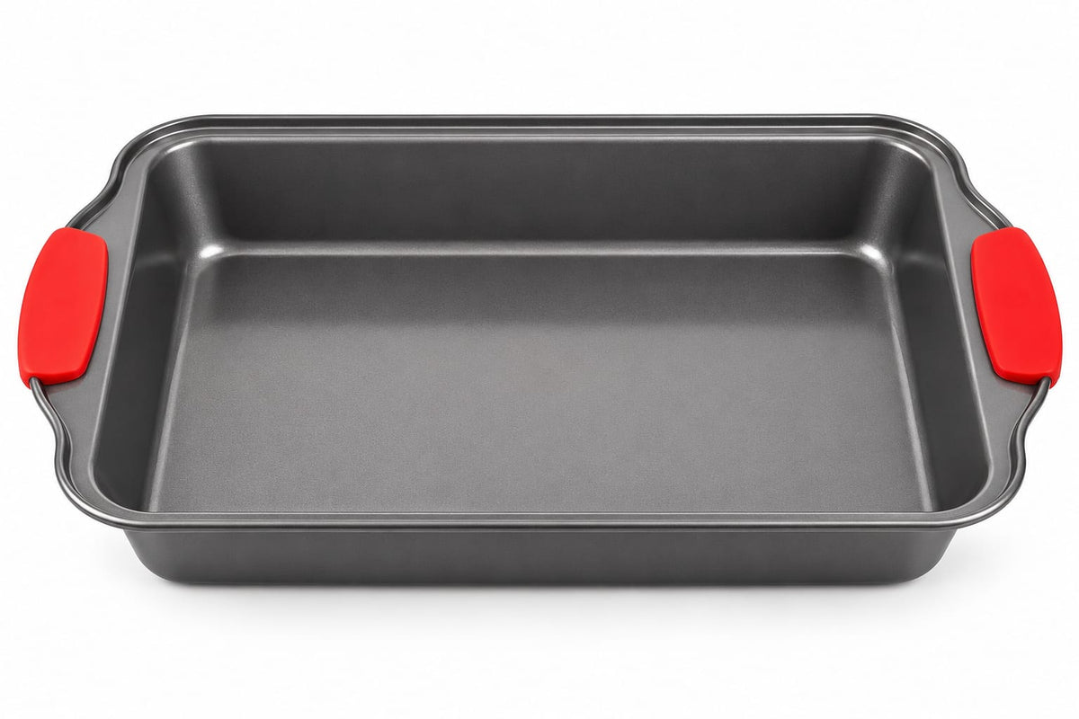 Tava de cuptor antiaderenta cu manere din silicon, fier, dreptunghiulara