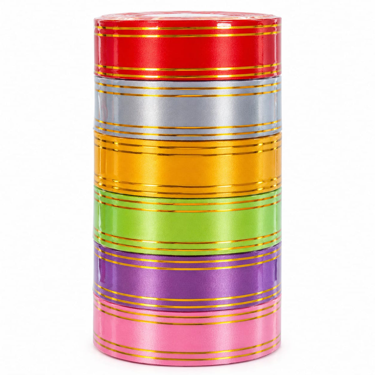 Set 6 role panglica decorativa pentru cadouri, multicolor cu margini aurii