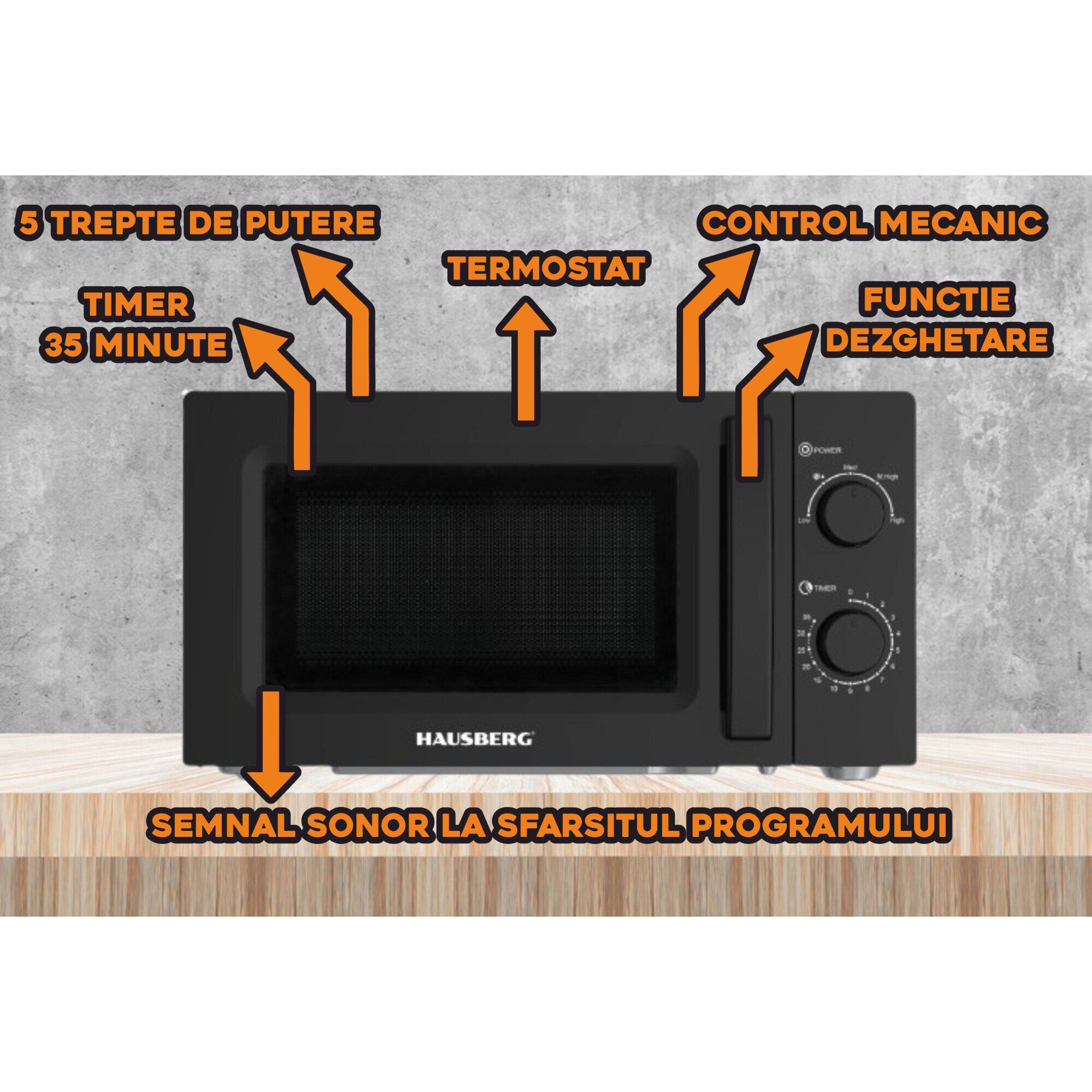 Cuptor cu microunde Hausberg HB-8008NG 🌟 20 L | 700 W | 5 nivele | Timer 35 min | Funcție dezghețare