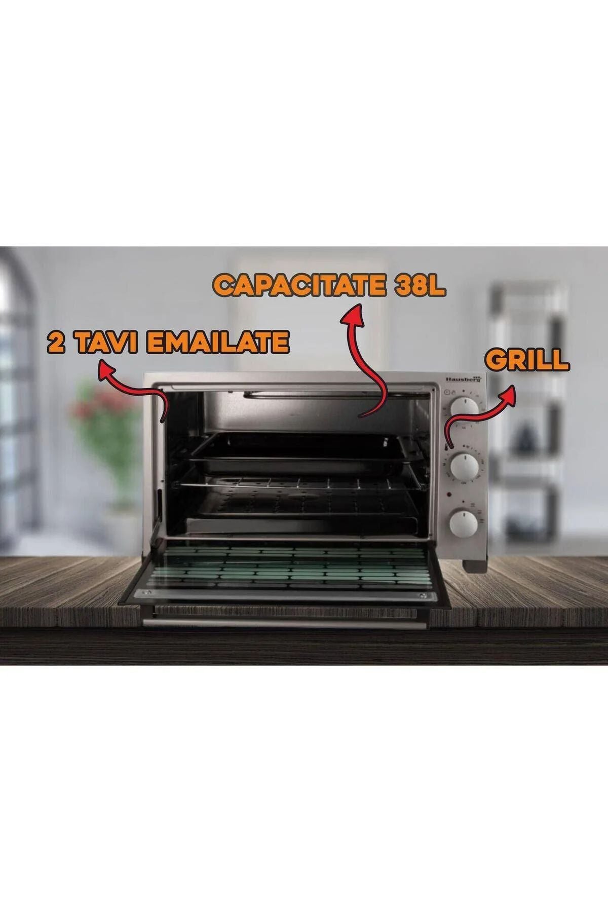 Cuptor electric Hausberg HB-9320 38 L | 1420 W | Cronometru & Termostat reglabil | Accesorii incluse