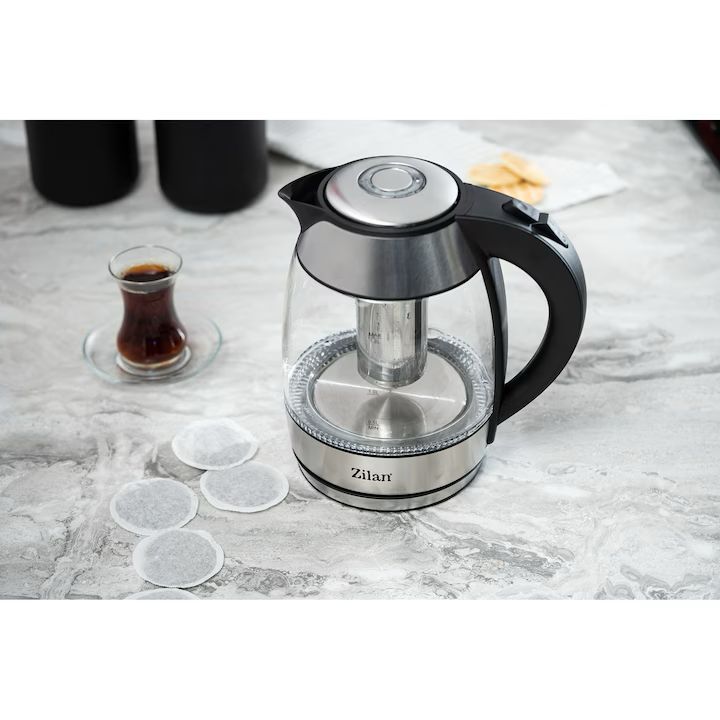 Fierbator Electric Zilan ZLN-8948 – 1.8L, 2200W, cu Filtru pentru Ceai, Corp din Sticla Termorezistenta, Iluminare LED