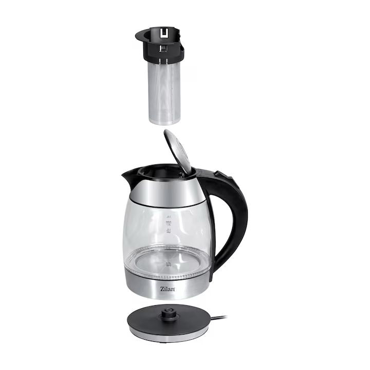 Fierbator Electric Zilan ZLN-8948 – 1.8L, 2200W, cu Filtru pentru Ceai, Corp din Sticla Termorezistenta, Iluminare LED