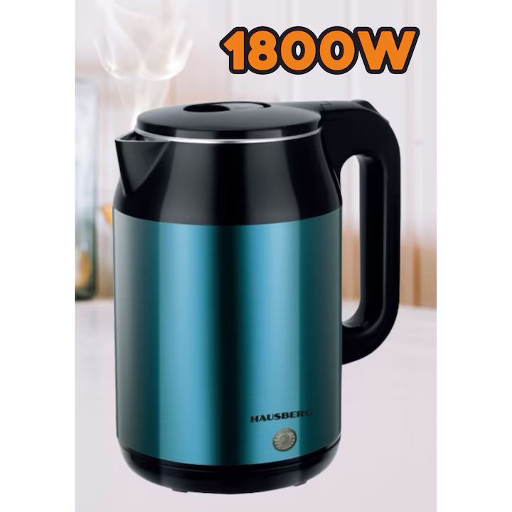 Fierbător electric Hausberg HB 3623 BL, 2.2L, 1800W, oprire automată, bază 360°