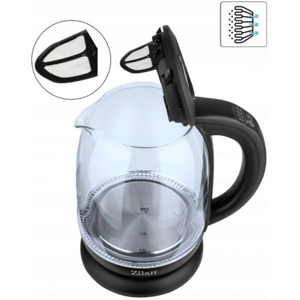 Fierbator electric Zilan ZLN-3956 – 1.7L, 2200W, sticla termorezistenta, lumina LED colorata si oprire automata