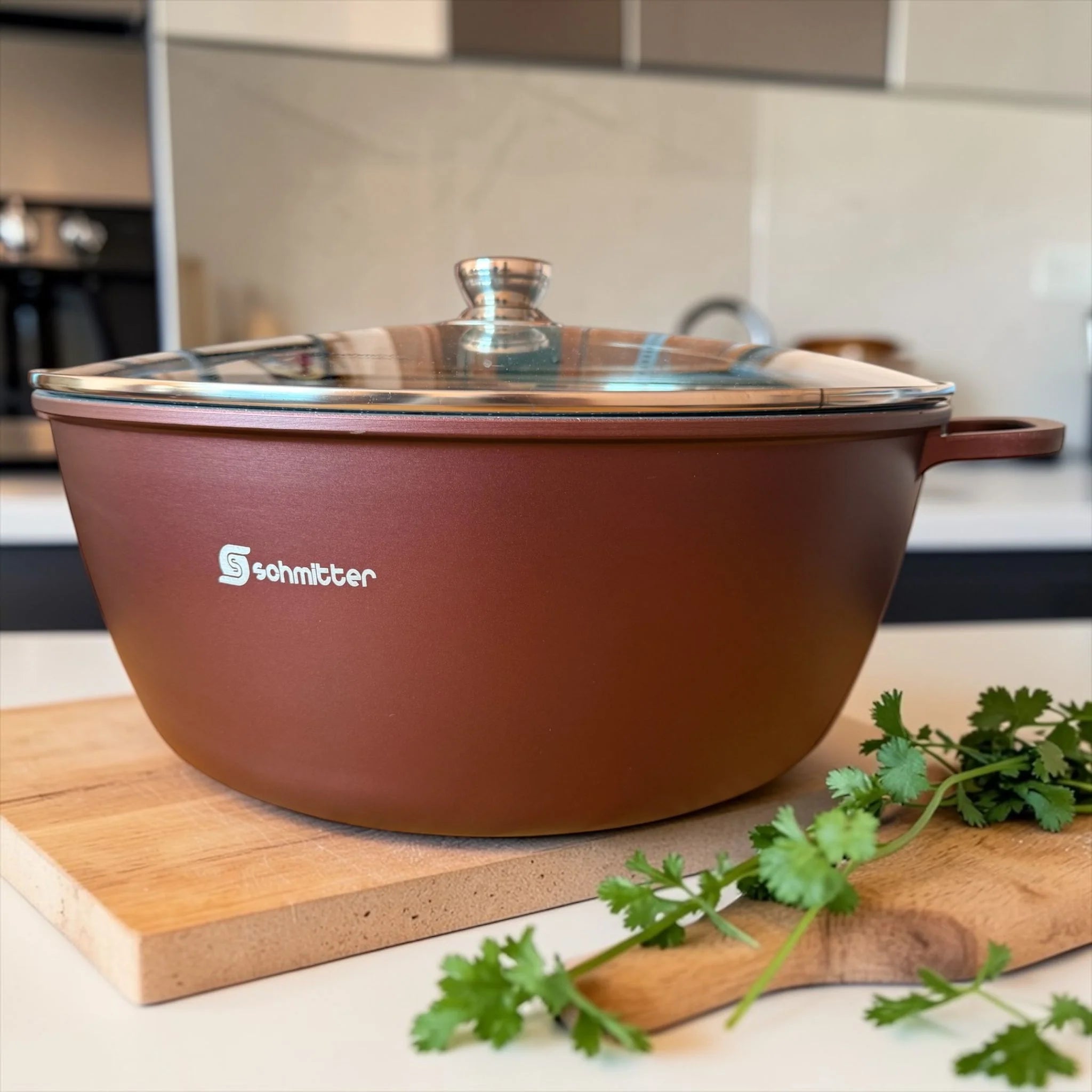Oala Ceramica Schmitter 44 cm 25L cu Capac din Sticla si Paleta Cadou