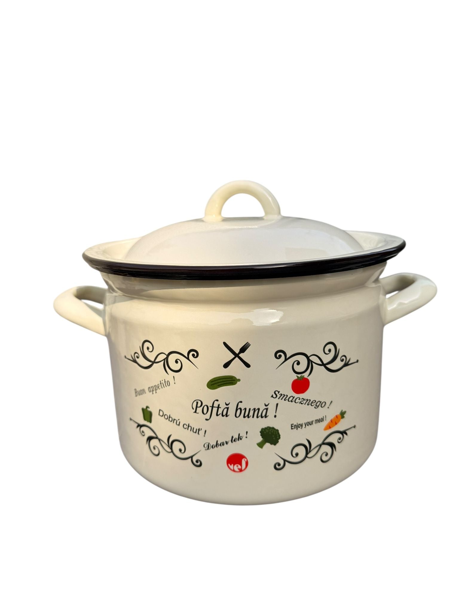 Set 2 vase emailate decor Pofta buna cu capace cratita 3 litri si oala 5 litri