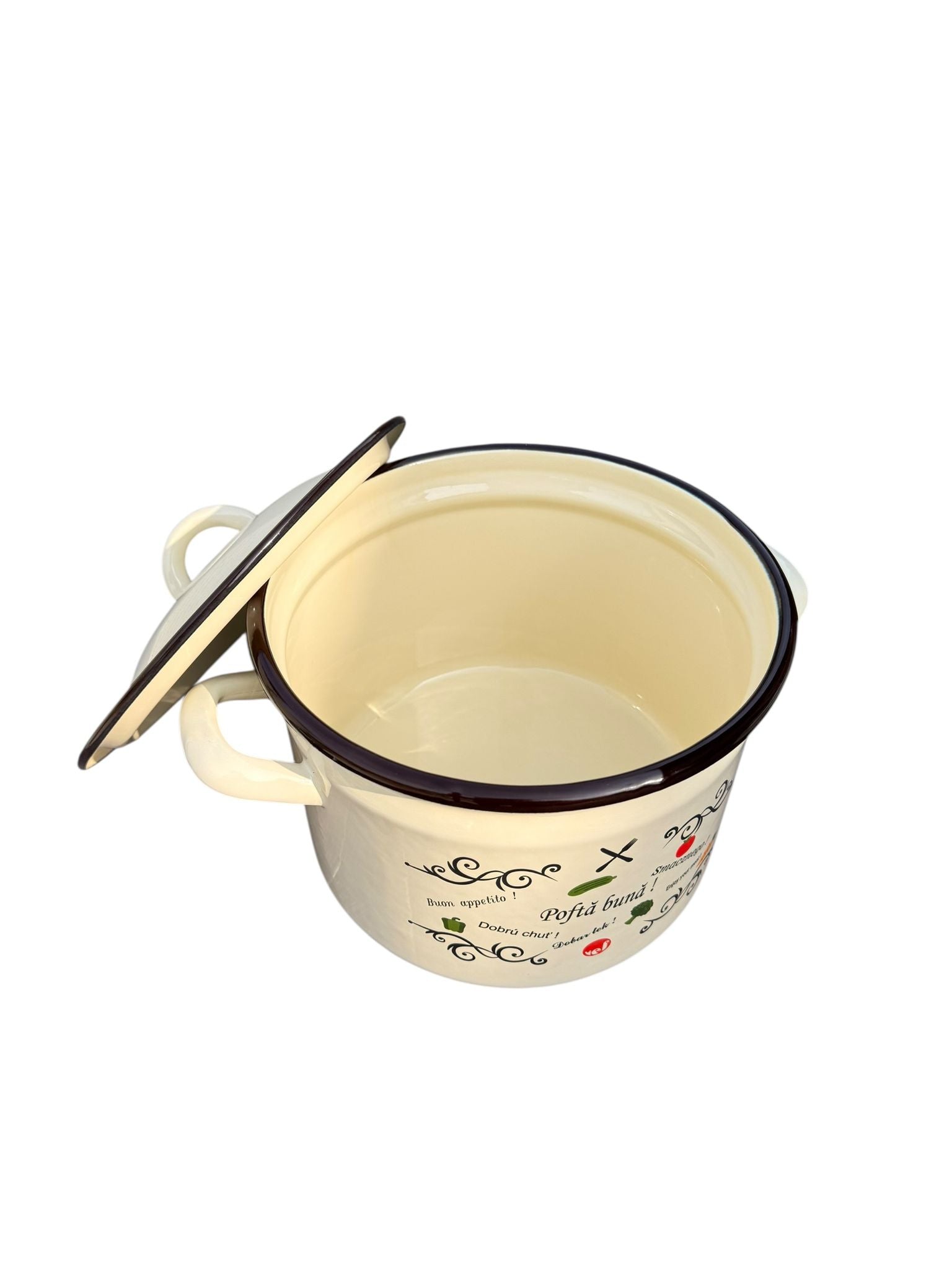 Set 2 vase emailate decor Pofta buna cu capace cratita 3 litri si oala 5 litri