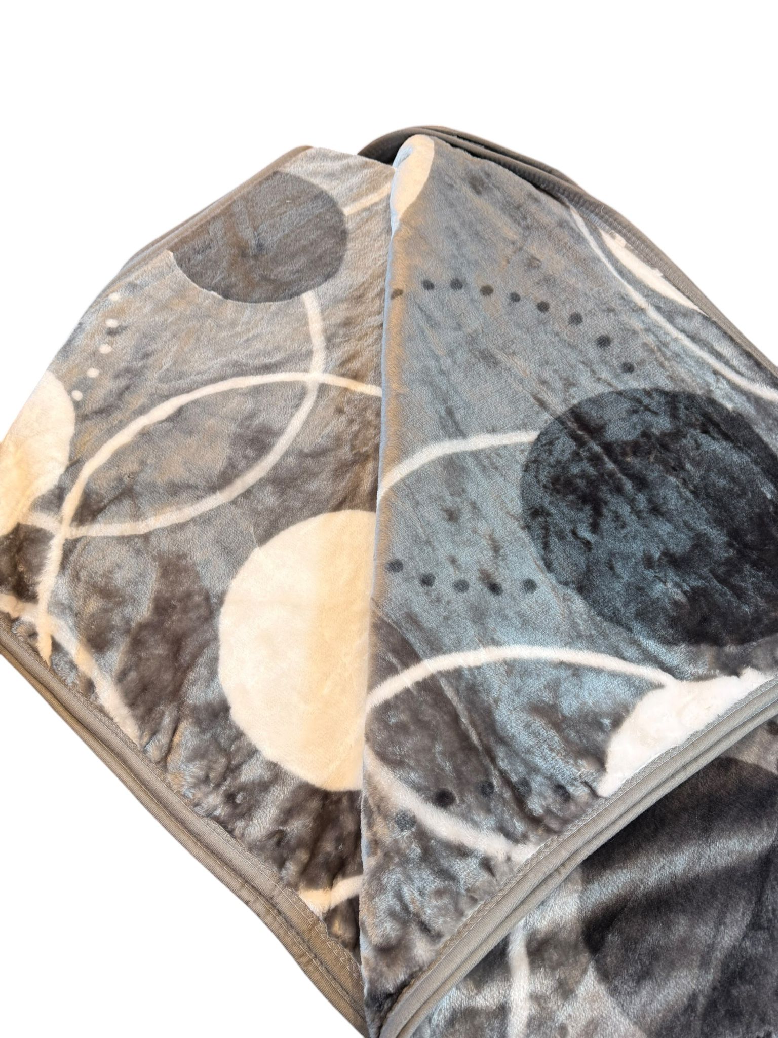 Patura Dubla Groasa – 200x230 cm – Model Modern Gri cu Cercuri – Moale si Calduroasa