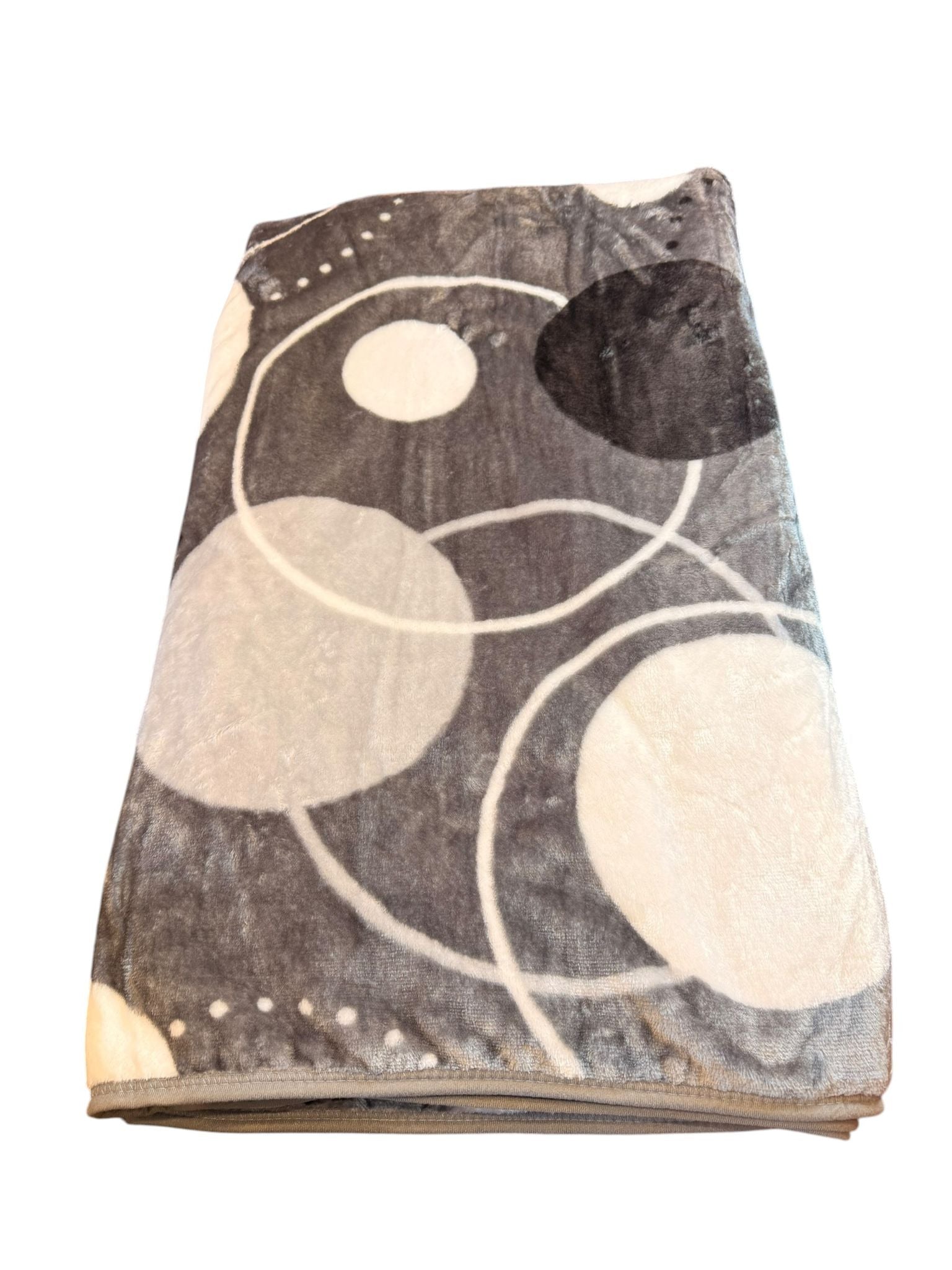 Patura Dubla Groasa – 200x230 cm – Model Modern Gri cu Cercuri – Moale si Calduroasa