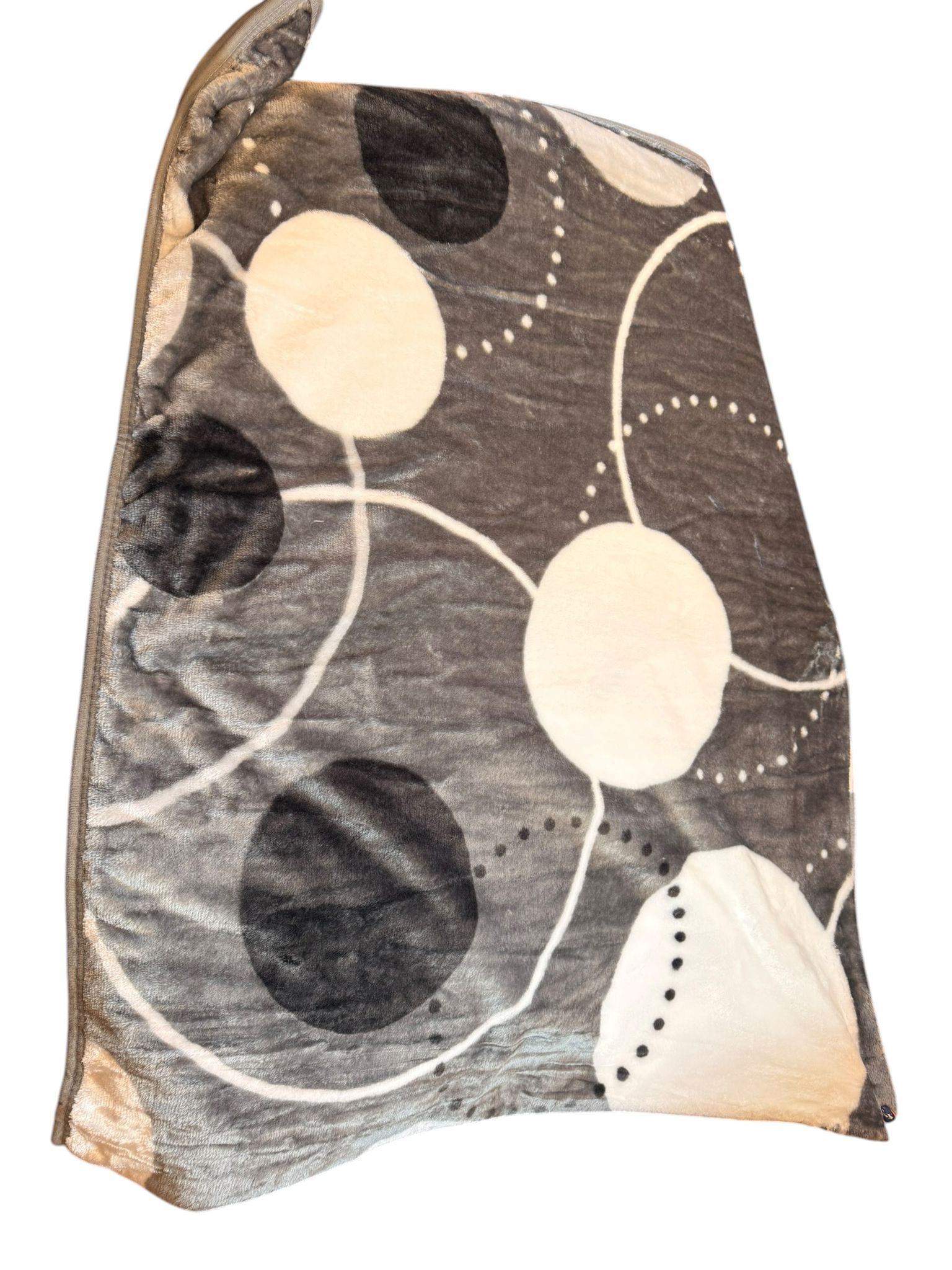 Patura Dubla Groasa – 200x230 cm – Model Modern Gri cu Cercuri – Moale si Calduroasa