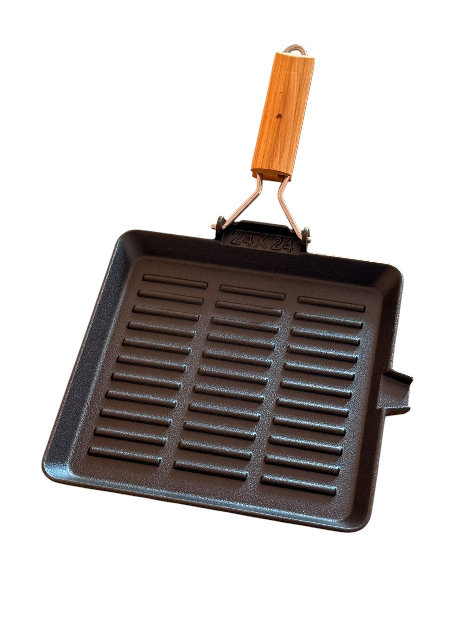 Tigaie Grill din Fonta Schmitter 24x24 cm Cu Maner Detasabil din Lemn