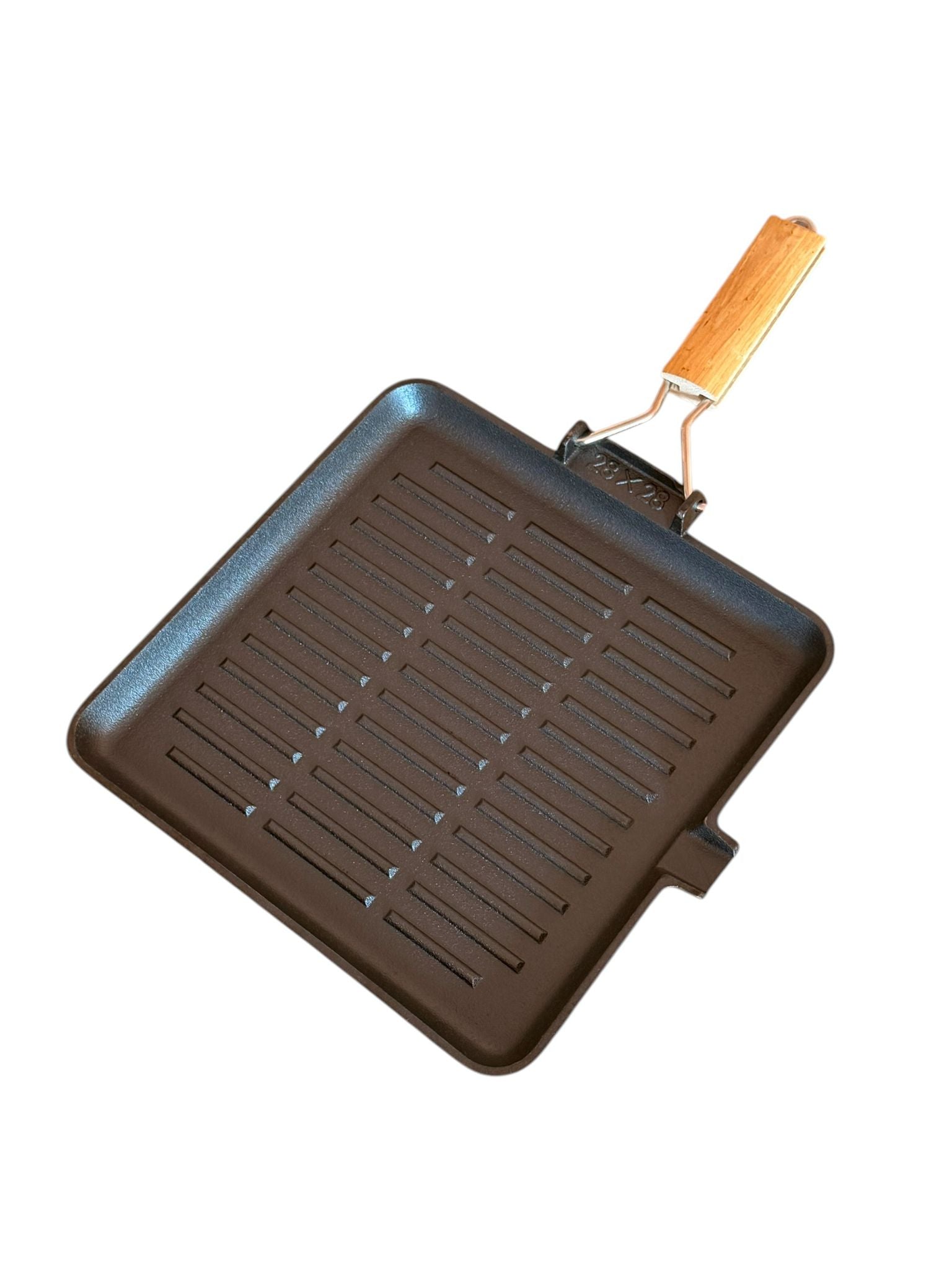 Tigaie Grill din Fonta Schmitter 28x28 cm Maner Detasabil din Lemn
