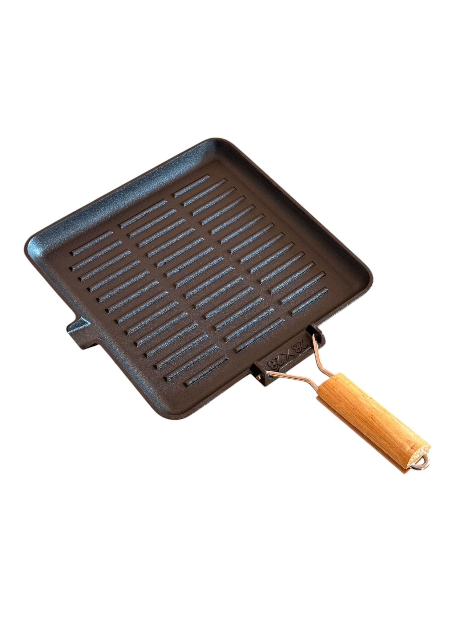 Tigaie Grill din Fonta Schmitter 28x28 cm Maner Detasabil din Lemn
