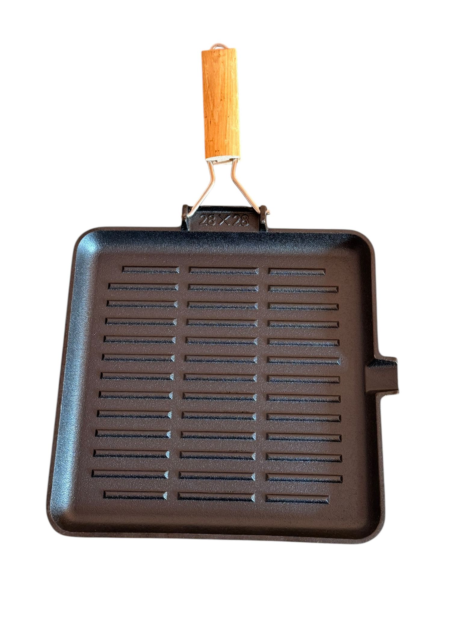 Tigaie Grill din Fonta Schmitter 28x28 cm Maner Detasabil din Lemn