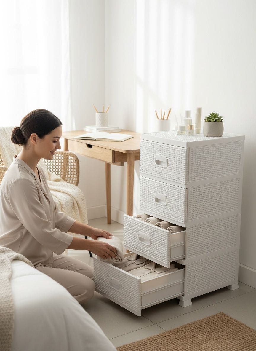 Dulap din Plastic Alb 4 Sertare Design Modern pentru Depozitare