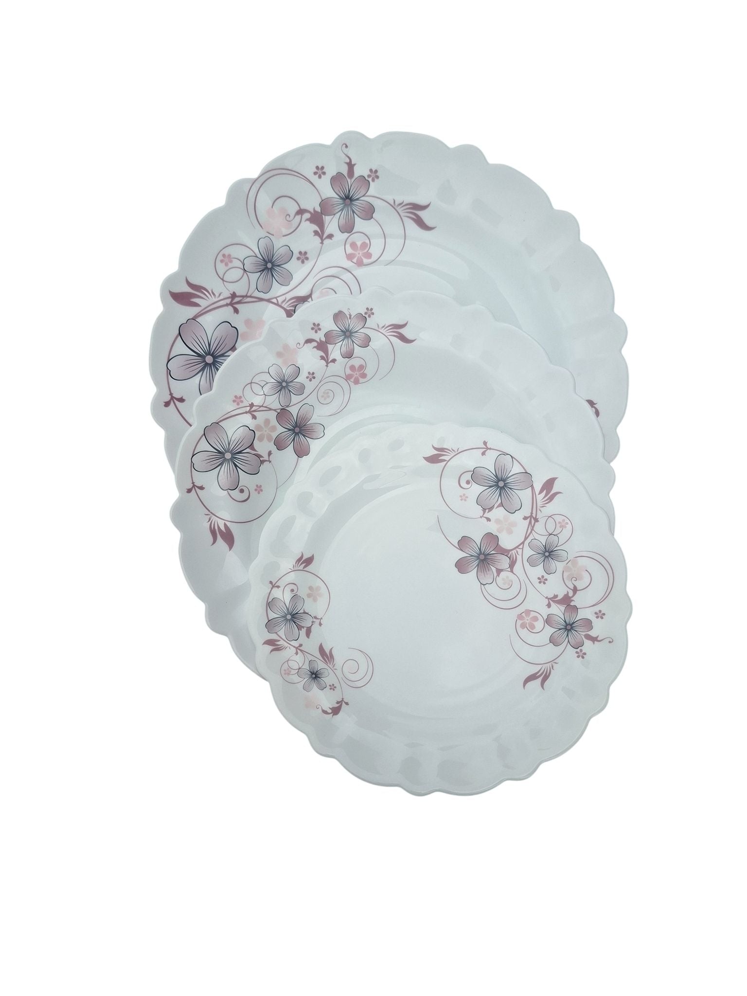 Serviciu de masa Eljado 18 piese Opal Glassware Model floral mov, design francez