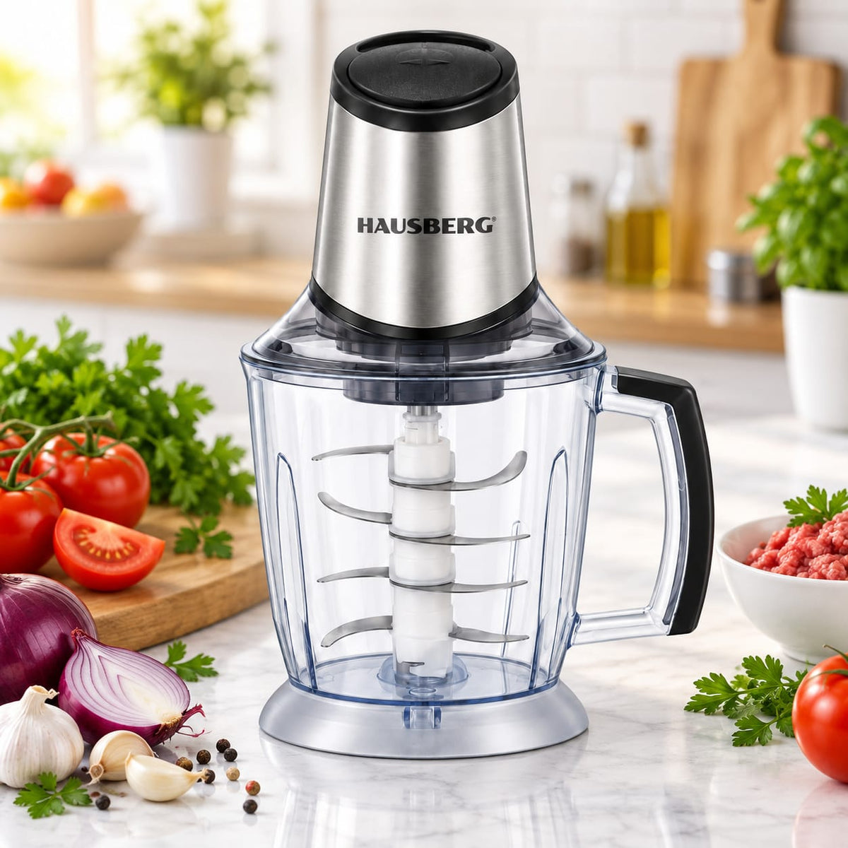 Tocator electric Hausberg HB-4508IN, 700 W, bol 2 litri, 8 lame inox
