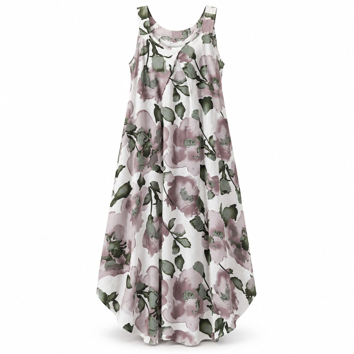 Rochie lunga cu imprimeu floral roz si verde, L/XL si XL/XXL - Lichidare stoc