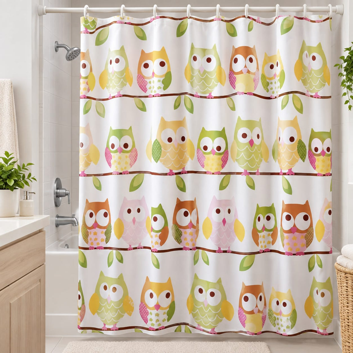 Perdea de dus Cyclops Rainy Day 180x180 cm, PEVA, model floral, cu 12 inele