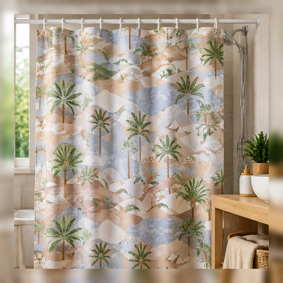 Perdea de dus Cyclops Rainy Day 180x180 cm, PEVA, model floral, cu 12 inele