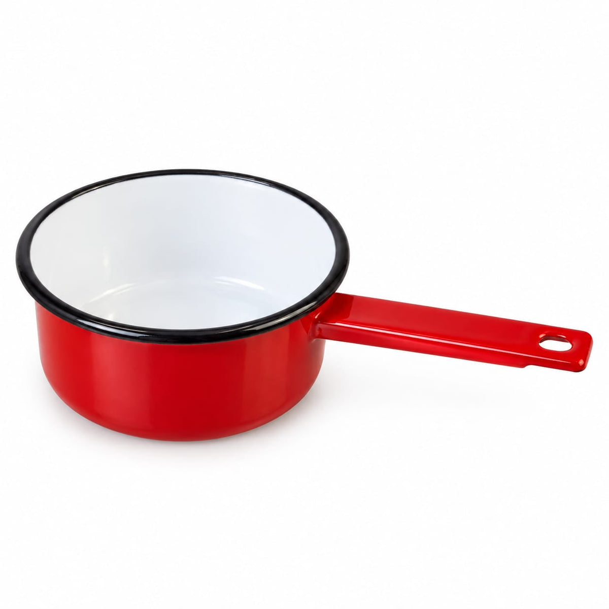 Cratita emailata cu coada 2 L, 18 cm, rosu sau alb galbui