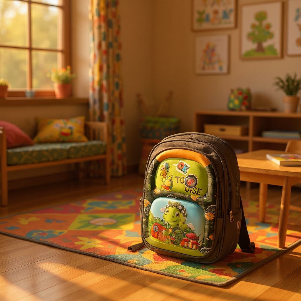 🐢 Ghiozdan Școlar „Turtle Fun” – Design Colorat cu Țestoasă