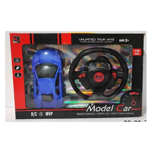 🚗 Mașinuță cu Telecomandă Tip Volan – Model Car 1:24, Albastră, R/C – Jucărie pentru Copii