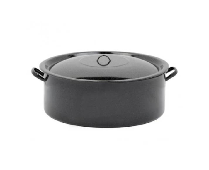 Cratiță Emailată largă cu Capac – Ideală pentru Gătit în Cantități Mari | Mai multe dimensiuni disponibile