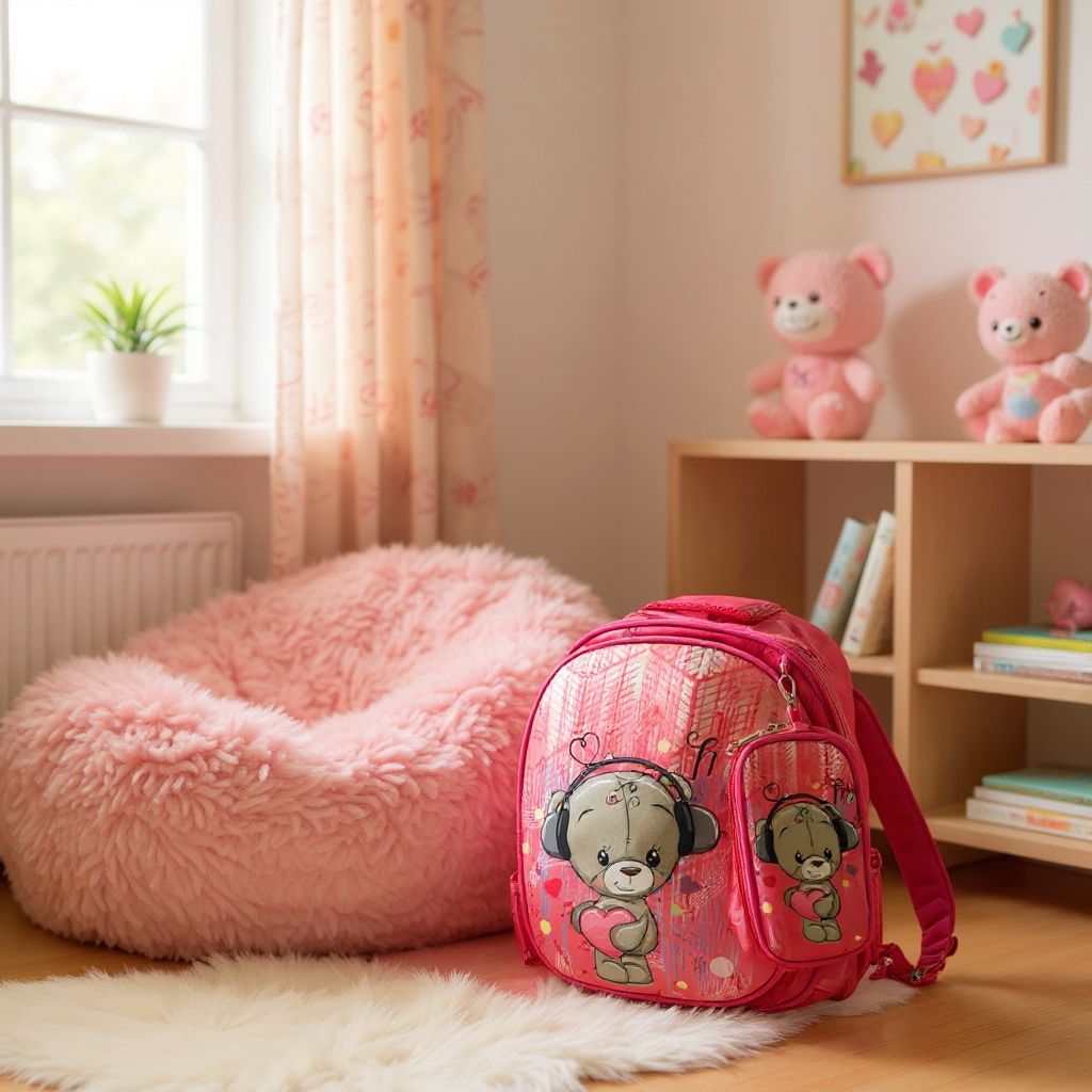 🎒 Ghiozdan Roz Copii cu Ursuleț și Inimioară – Spațios, Rezistent și Atractiv