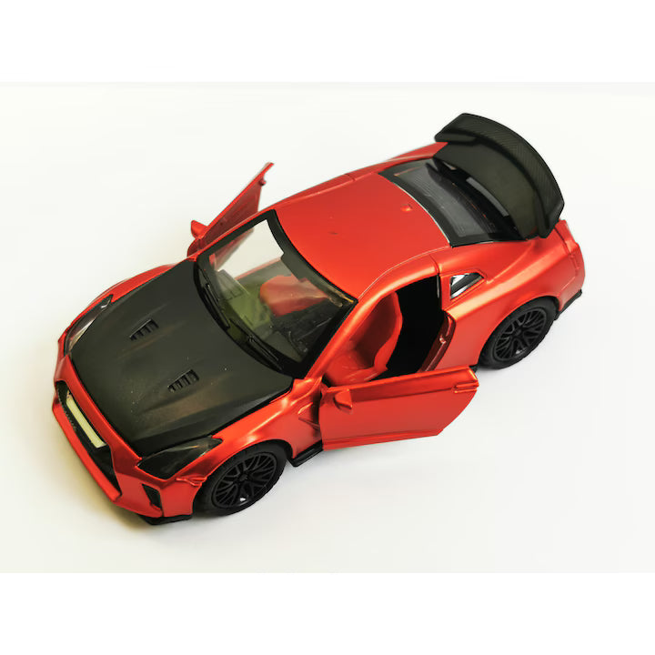 🚗✨ Mașinuță Nissan GT-R 1:36 – Uși, Capotă și Portbagaj Mobile, Lumini & Sunete – Roșu