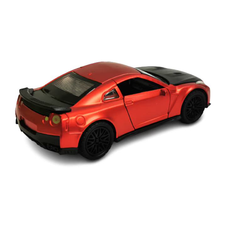 🚗✨ Mașinuță Nissan GT-R 1:36 – Uși, Capotă și Portbagaj Mobile, Lumini & Sunete – Roșu