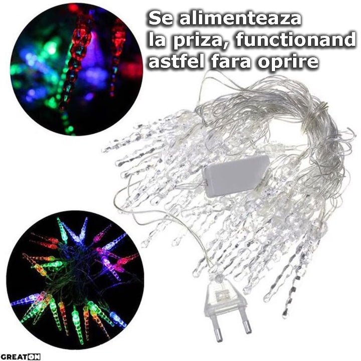 🎄 Instalație LED cu Țurțuri de Gheață – Multicolor – 40 LED-uri – Joc de Lumini✨