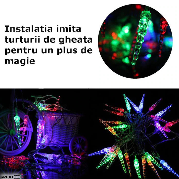 🎄 Instalație LED cu Țurțuri de Gheață – Multicolor – 40 LED-uri – Joc de Lumini✨