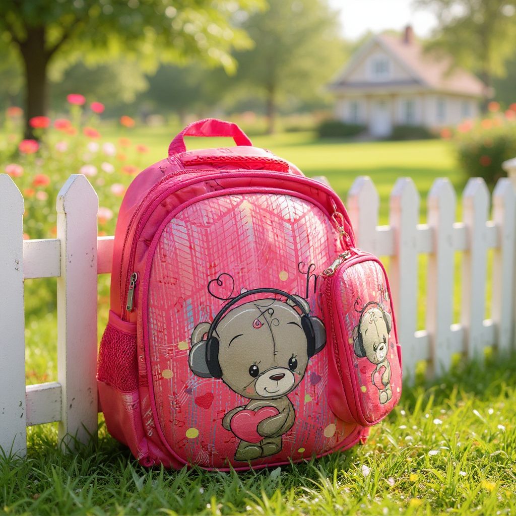 🎒 Ghiozdan Roz Copii cu Ursuleț și Inimioară – Spațios, Rezistent și Atractiv